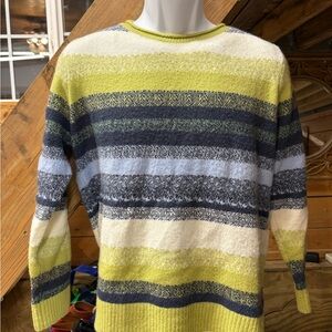 Striped Women’s Sweater in Green and Gray Size 10-12 fits like Size L